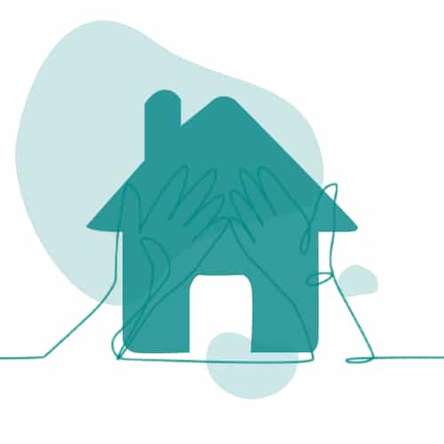 illustration représentant une maison et des mains ouvertes